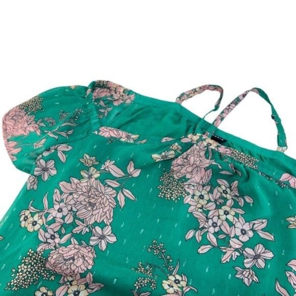 Torrid Cold Shoulder Chiffon Green Floral Halter Blouse - Picture 3 of 8